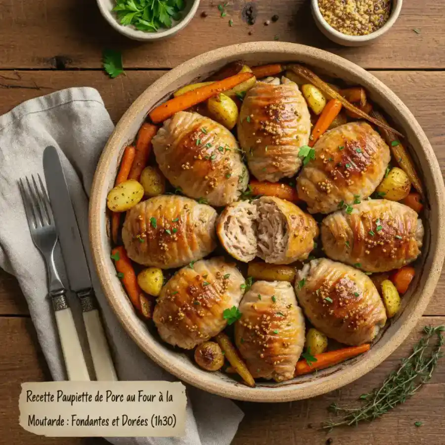 Paupiettes de porc au four a la moutarde dorees et fondantes