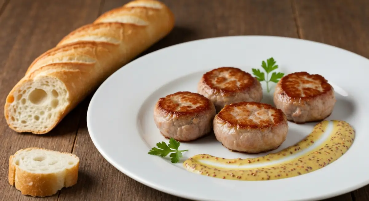 Paupiettes de porc dorees servies avec sauce moutarde